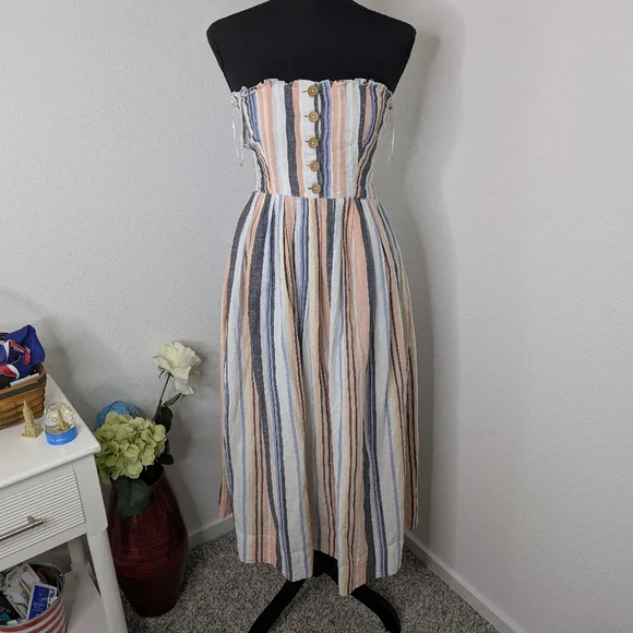 💘 Free People Lilah Striped Pleated Midi Tube Dress - Picture 2 of 6